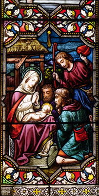 The Adoration of the Shepherds, 1865 (stained glass) à Hugh Hughes
