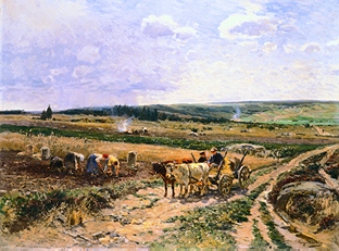 Récolte de pommes de terre paysage large. à Hugo Mühlig