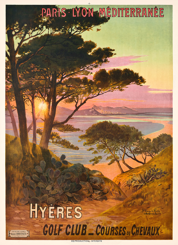 Poster advertising Hyeres, France à Hugo d' Alesi