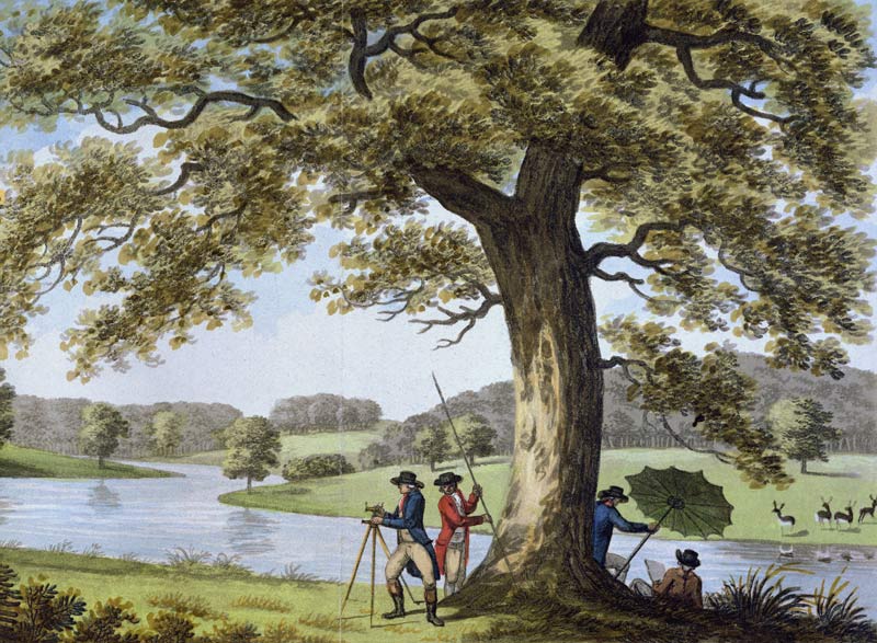 Humphrey Repton surveying with a Theodolite (colour litho) à Humphry Repton
