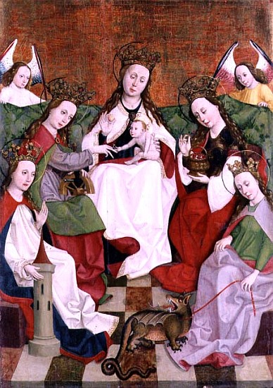 The Mystical Betrothal of St. Catherine, c.1490 (tempera on wood) à École hongroise