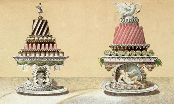 Design for the presentation of Charlottes a la Reine & Pain de Framboises a la Leda, illustration fr à École hongroise (19ème siècle)