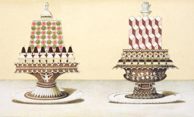 Design for the presentation of desserts, illustration from a Hungarian cookery book on French cookin à École hongroise (19ème siècle)