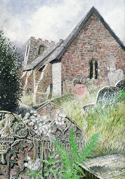 Cwmyoy Church, Gwent, 1994 (gouache on card)  à Huw S.  Parsons