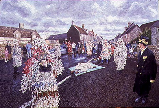 Boxing Day Mummers, Marshfield, 1998 (oil on board) (see also 107623)  à Huw S.  Parsons