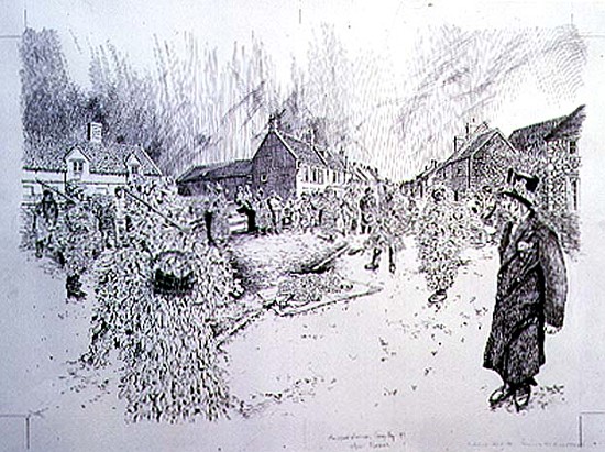 Boxing Day Mummers, Marshfield, 1998 (pen and ink on paper) (see also 107624)  à Huw S.  Parsons