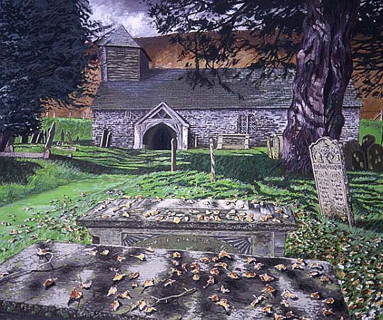Colva Church, Powys, Autumn Day, 1992 (gouache on card)  à Huw S.  Parsons