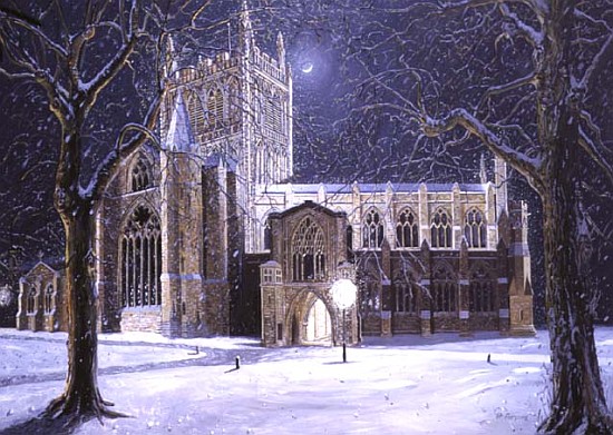 Hereford Cathedral, Floodlit at Night, 1994 (oil on board)  à Huw S.  Parsons