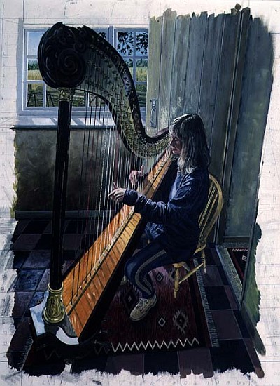 Sian James, Harpist, 1994 (oil on board)  à Huw S.  Parsons