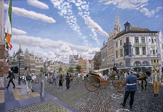 The Great Market Square in Antwerp, 1996 (oil on board)  à Huw S.  Parsons