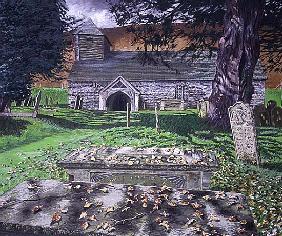 Colva Church, Powys, Autumn Day, 1992 (gouache on card) 