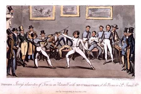 Fencing: Jerry's admiration of Tom in an `Assault' with Mr O'Shaunessy, at the rooms in St. James's à I. Robert & George Cruikshank