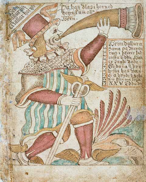 Heimdal Blowing his Horn before Ragnarok, from 'Melsted's Edda'  & à École islandaise de peinture