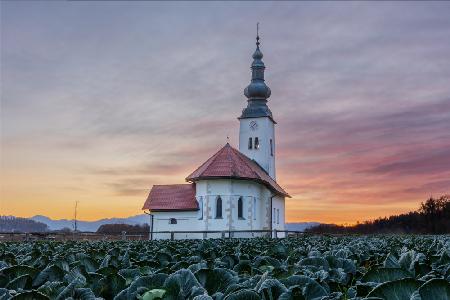 Church in magnificent sunset