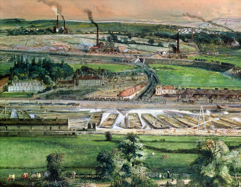 Industrial landscape in the Blanzy coal field, Saone-et-Loire, c.1860 (w/c on paper) (detail of 1573 à Ignace Francois Bonhomme