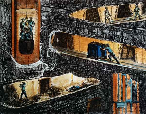 Cross-section of a Coal Mine (colour litho) à Ignace Francois Bonhomme