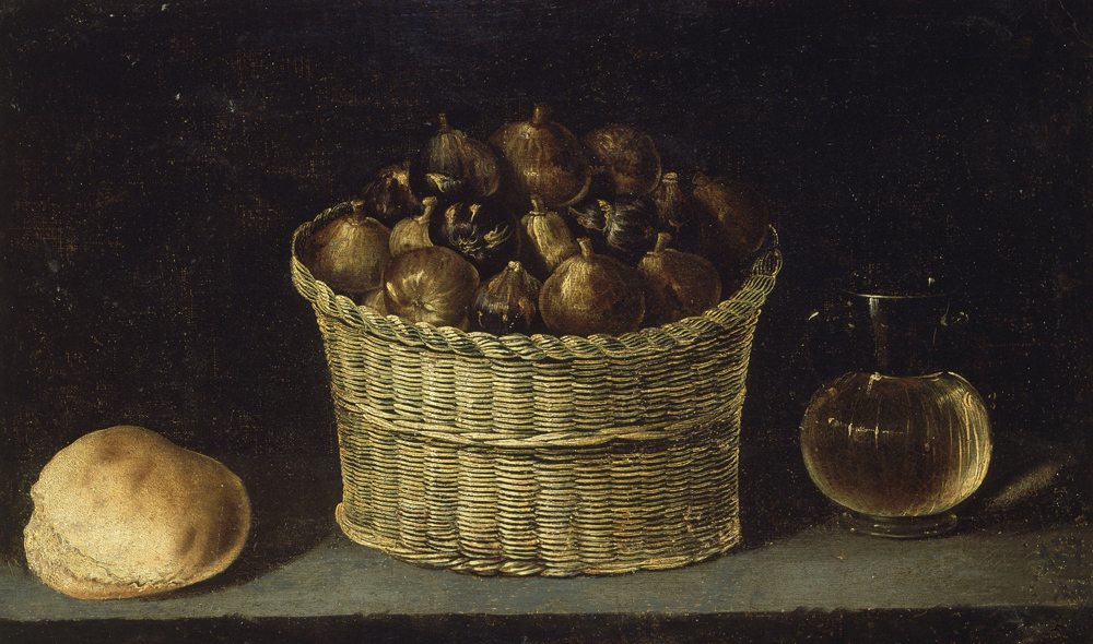 Wicker Basket with Figs, Bread and Pitcher with Honey à Ignazio Zuloaga