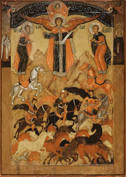Saint  Florus et Laurus avec l'archange Michel à Icône (russe)