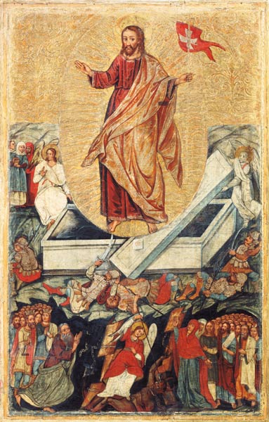 résurrection du Christ. Panneau d'autel des Bezdesh (secteur Bretsk) à Icône (russe)