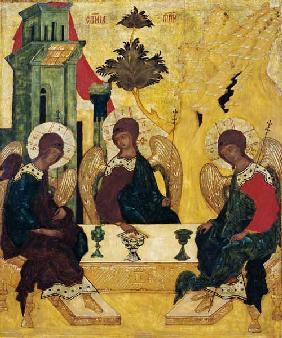 la Sainte Trinité sous la forme de trois anges d'adolescent dans la Maison d'Abraham.