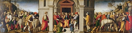 Joseph receives his Brothers, c. 1515 à Il Bacchiacca Francesco Ubertini