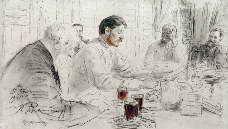 The author Maxim Gorky reads his poem "Children of the sun" à Ilja Efimowitsch Repin