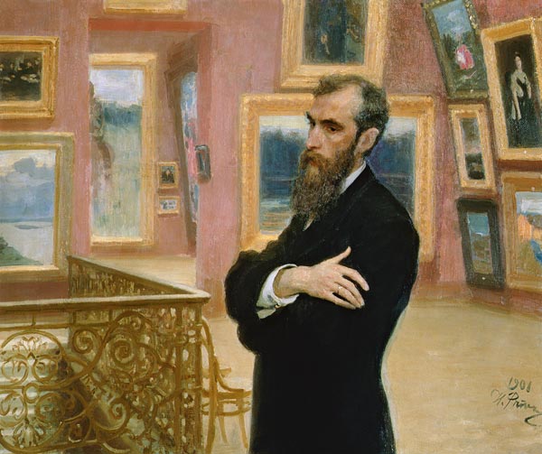 Portrait of Pavel Tretyakov (1832-98) in the Gallery à Ilja Efimowitsch Repin