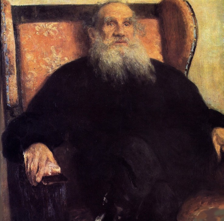 Portrait of the author Leo N. Tolstoy (1828-1910) in the Pink Armchair à Ilja Efimowitsch Repin