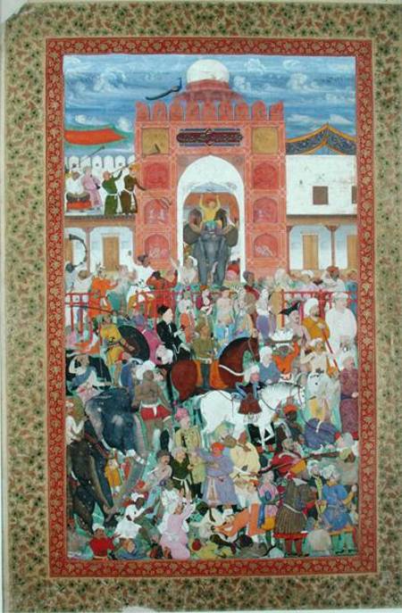 Ms E-14 fol.21a Festivities on the Occasion of the Coronation of Emperor Djahangir (1569-1627) à École indienne