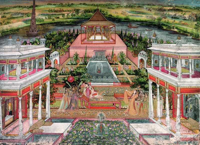 A Mughal Princess in her Garden à École indienne