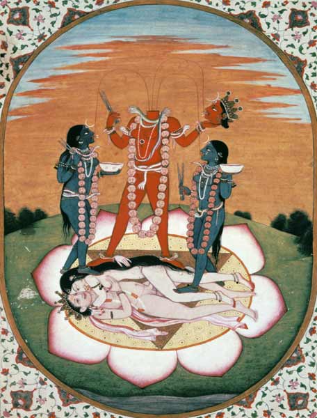 Icon of Chinnamasta, the Mahavidya arising from the joined bodies of the Originating Couple, Kangra, à École indienne