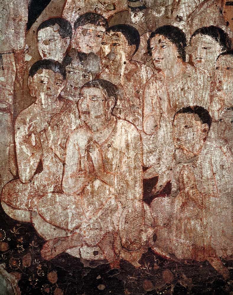 Group of disciples mourning the death of Buddha from the interior of Cave 17 à École indienne