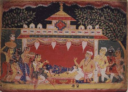 Adoration of the infant Krishna from a dispersed 'Bhagavita Purana', Mewar, Rajasthan, 1550 à École indienne