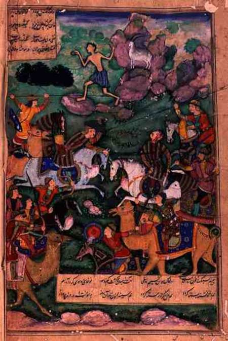 The Battle of Clans, folio 15b from the poem 'Layla and Majnun', written by Amir Khusrau Dihlavi (12 à École indienne