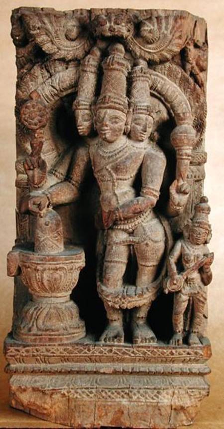 Brahma Giving Himself Up to the Cult of Lingam à École indienne