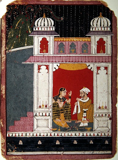 Heroine and her lover in a pavilion, c.1640-50 à École indienne