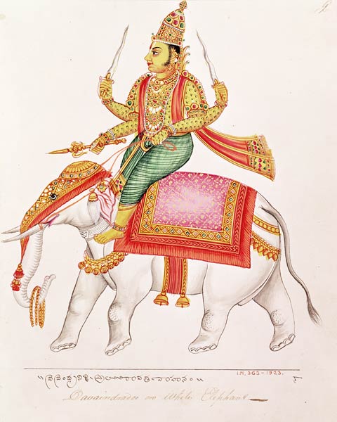 Indra, God of Storms, riding on an elephant, 1820-25 à École indienne