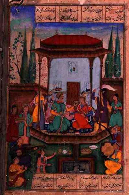 Iskandar Enthroned, folio 88a, from 'The Mirror of Alexander', written by Amir Khusrau Dihlavi (1253 à École indienne
