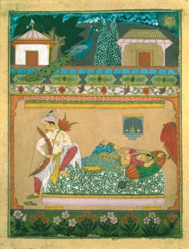 Lovers at Daybreak, illustration of the musical mode 'Raga Vibhasa', Northern Deccan or Southern Raj à École indienne