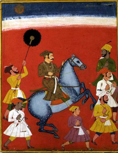 Maharana Raj Singh I of Mewar (reg. 1652-80) Riding, Udaipur (Mewar) Rajasthan à École indienne