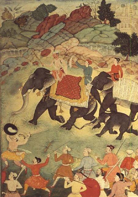 A party of elephant hunters, Mughal à École indienne
