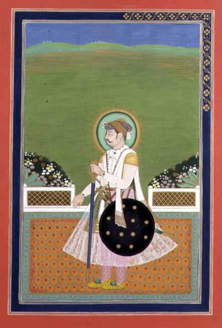 A Prince standing on a Terrace, Indian Mughal à École indienne