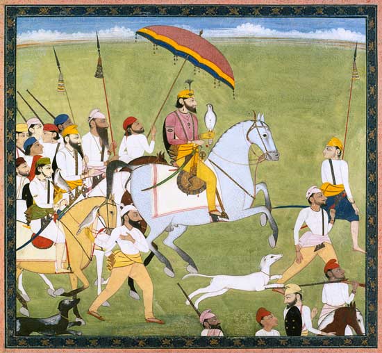 Rajah Dhian Singh (1796-1840) hunting with companions à École indienne
