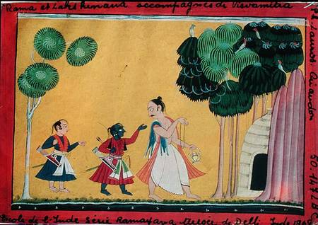 Rama and Lakshmana accompanied by Visvamitra, from the Ramayana à École indienne