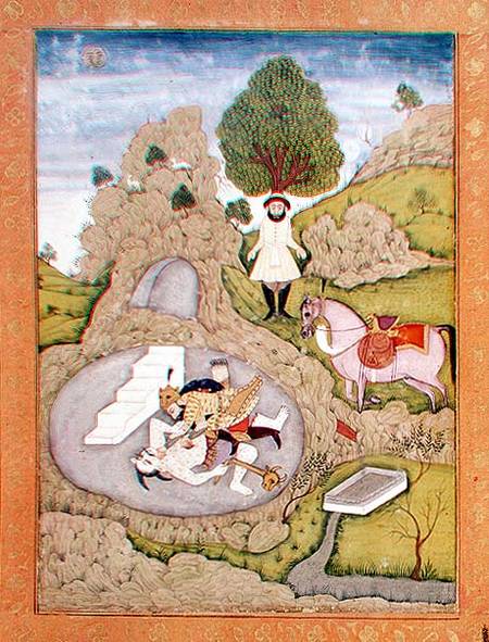 Rustam killing the White Demon, from the 'Shahnama' (Book of Kings), by Abu'l-Qasim Manur Firdawsi ( à École indienne