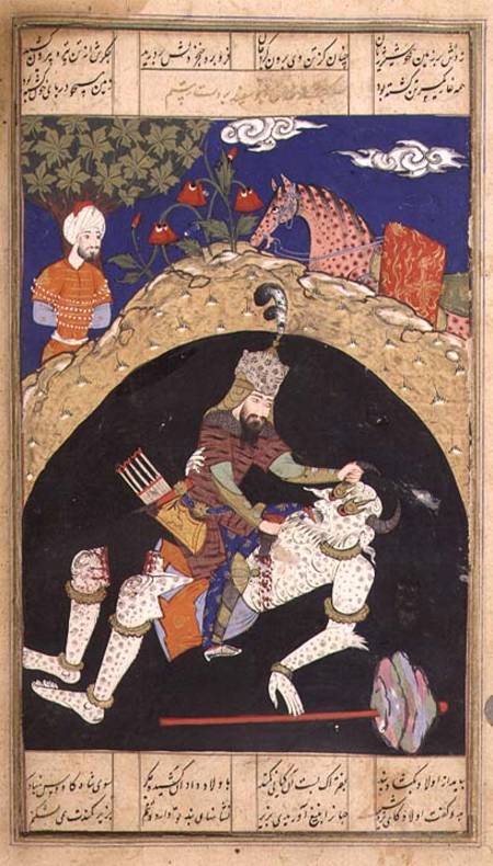 Rustam slays the White Div of Mazandaran, illustration from the 'Shahnama' (Book of Kings), by Abu'l à École indienne