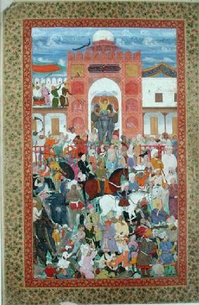 Ms E-14 fol.21a Festivities on the Occasion of the Coronation of Emperor Djahangir (1569-1627)