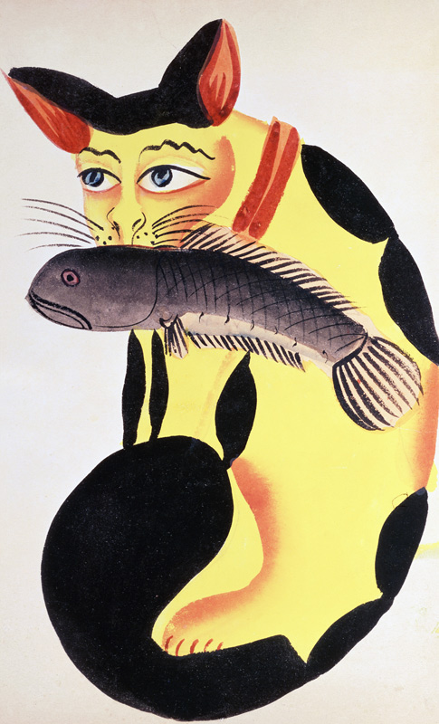 A cat with a fish in its mouth, from the Rudyard Kipling collection, Calcutta, c.1890 (w/c on paper) à École indienne (19ème siècle)