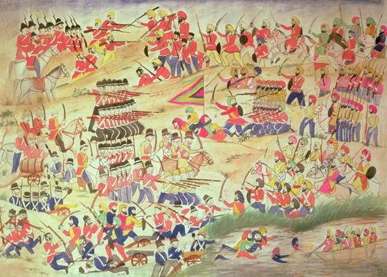 An Incident during the Sikh Wars, (w/c on paper) à École indienne (19ème siècle)
