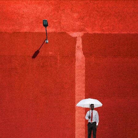 Man with white umbrella